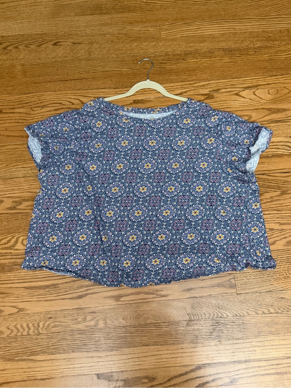 Lucky Brand Blue Boho Medallion Print Short Sleeve Top Women’s 3X